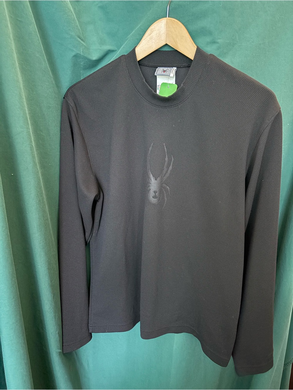 Spyder Black Long Sleeve Thermal Top with Subtle Spider Logo